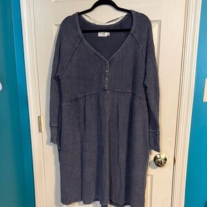 Terra & Sky Blue Waffle Knit Midi Dress